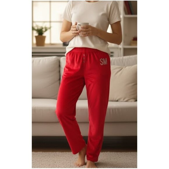 Steve Madden Other - NWT Velvety Red Pajama Bottoms Rhinestone SM Logo Steve Madden Sz M Pyjamacore
